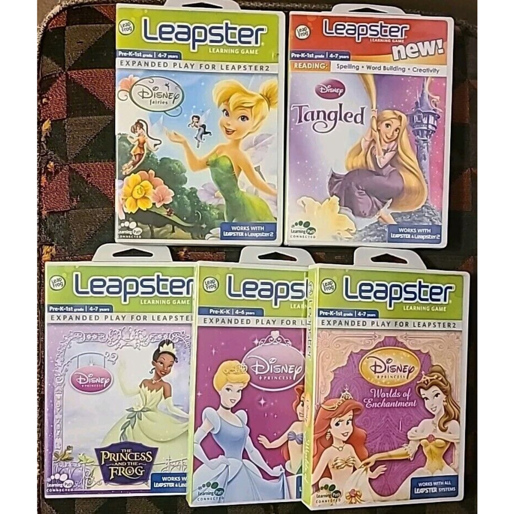 Lot Of 5 Leapster Leapfrog Games Disney Princess Faeries Tangled